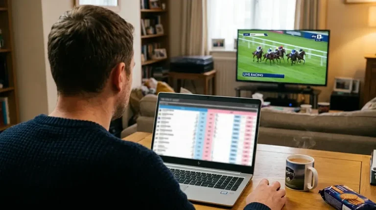 Betting exchange interface showing back and lay price ladders for a horse race