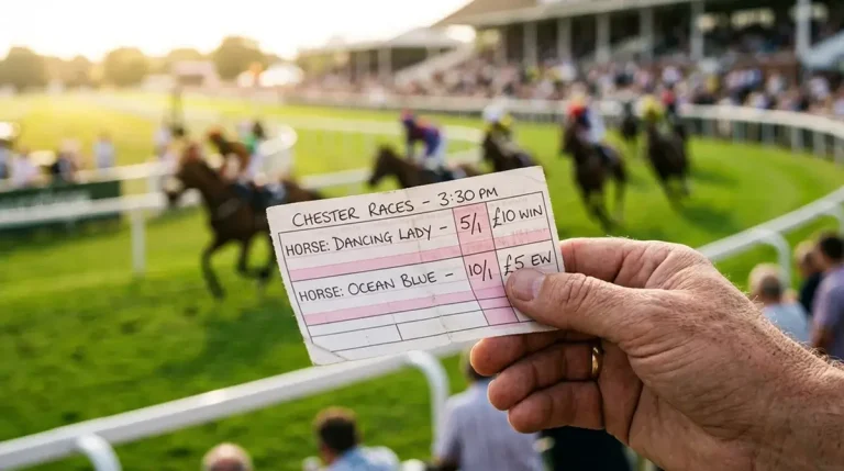 Visual breakdown of horse racing bet types from simple win bets to complex tricasts