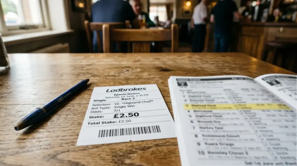 Free bet token concept overlaid on a UK horse racing betting slip